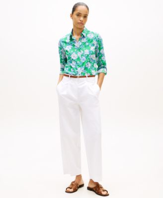 Women's Printed Button-Front Roll-Tab Shirt