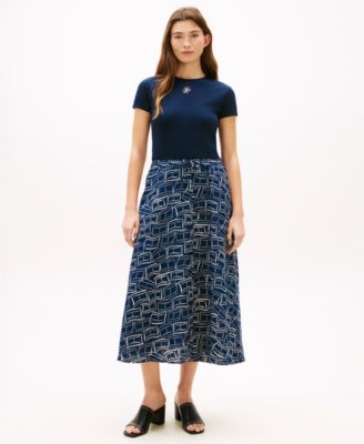 Women's Essential Linen Flare Midi Skirt