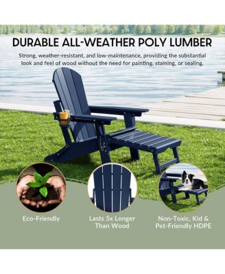 Folding Adjustable Adirondack Chair with Retractable Ottoman and Cup Holder