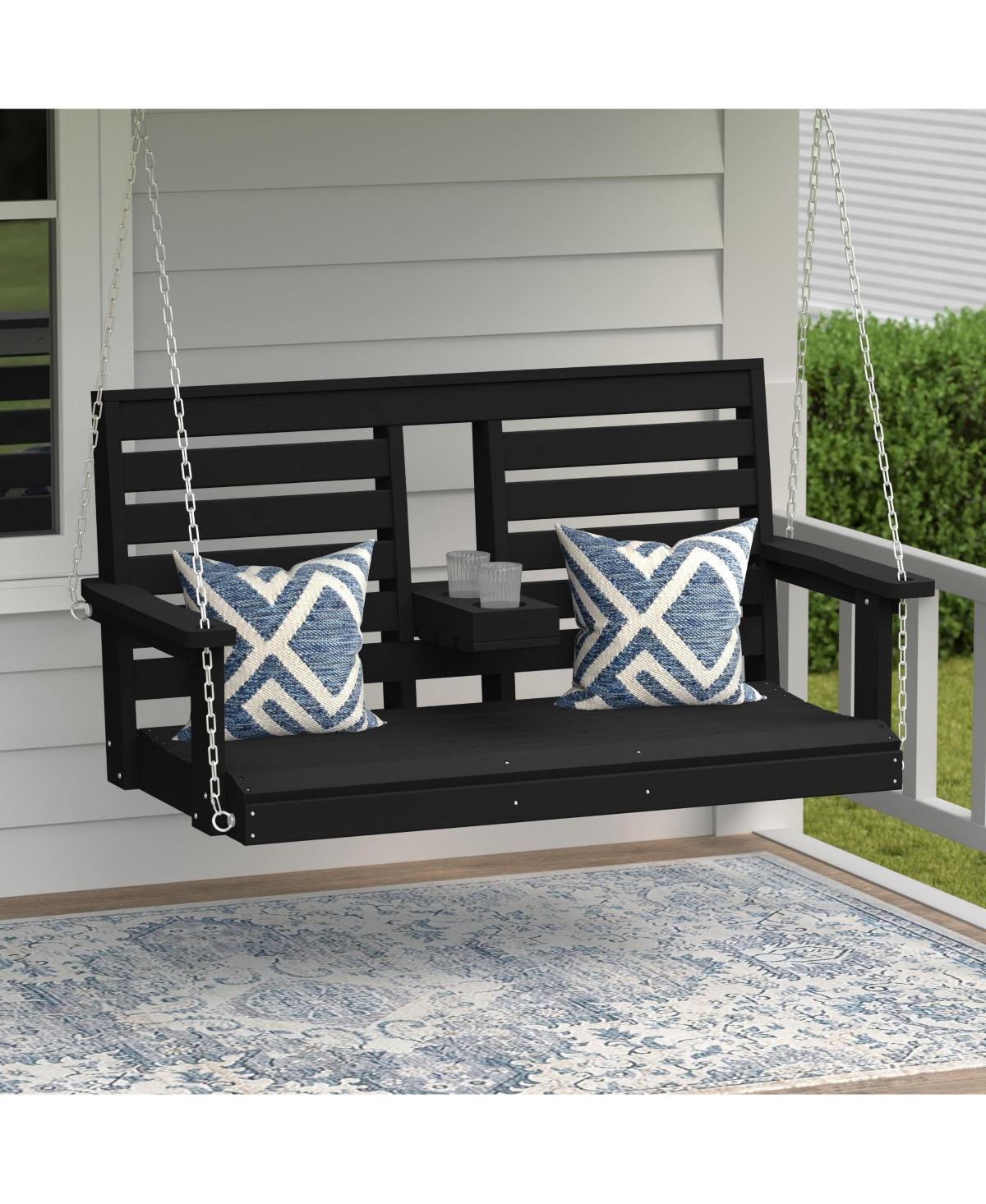 WestinTrends Outdoor 54" Hdpe With Cupholders Porch Swing Bench