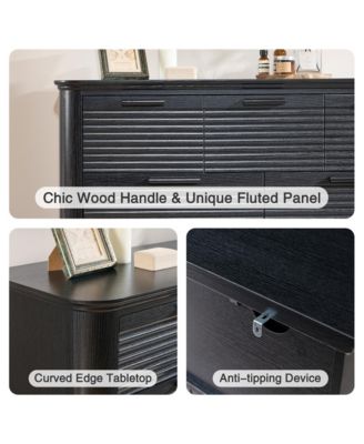 Fluted 7 Drawer Dresser, Modern Wood Chest of Drawers with Curved Profile Design, Storage Organizer for Living Room and Bedroom