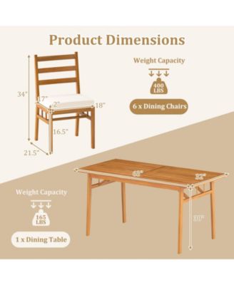 7PCS Patio Acacia Wood Dining Set w/ 1.97'' Umbrella Hole & Cushions for Backyard