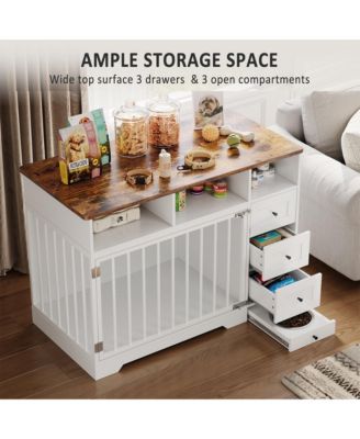 47.8 Inch Dog Crate Furniture Kennel with Doors Wooden Pet House with Drawers and Storage Cabinet