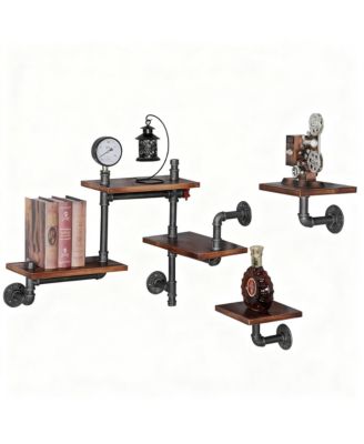 Industrial Rustic Pipe Shelves 5-Tier Wall Storage for Home Decor