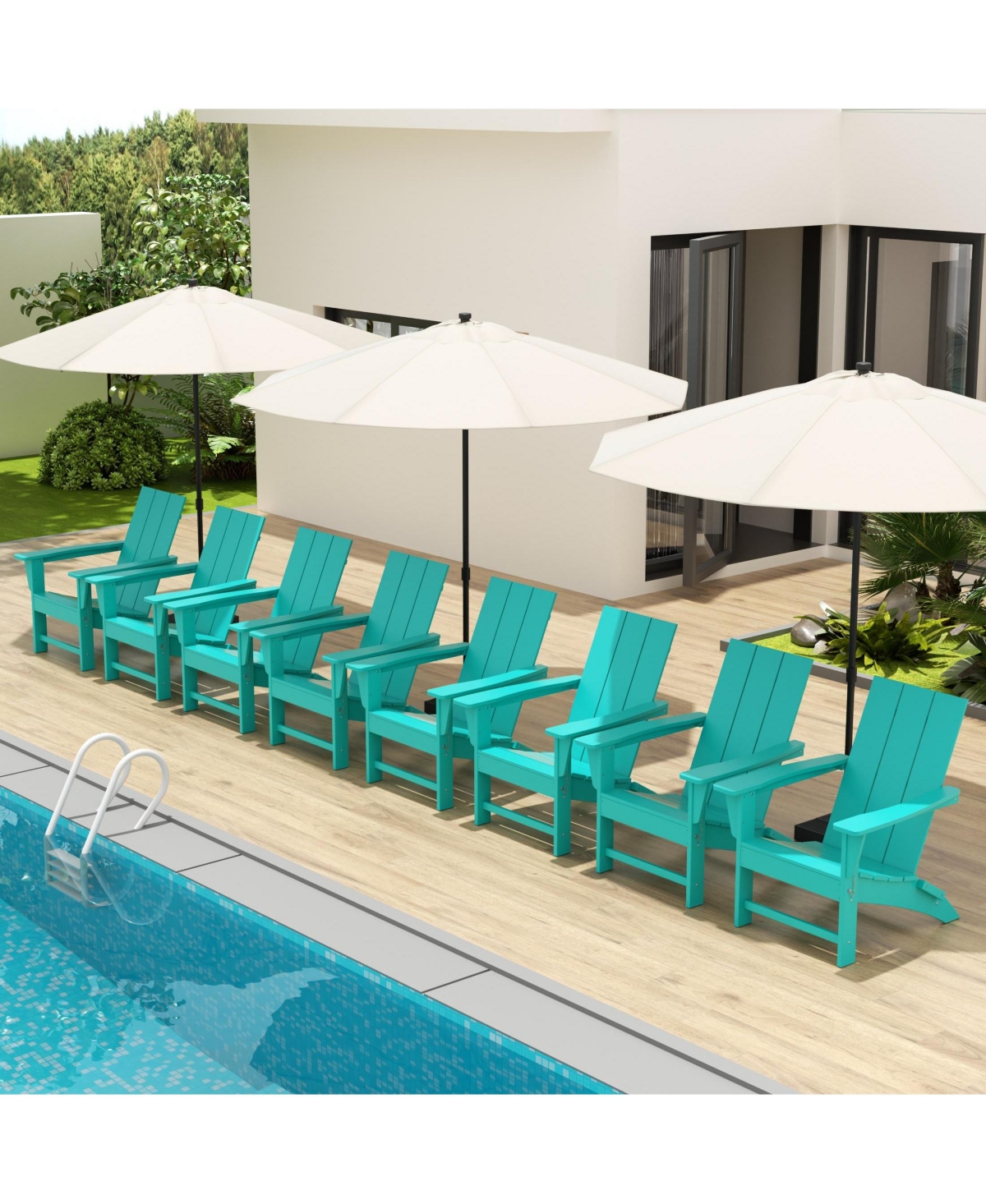 WestinTrends 8-Piece Modern Poly Folding Adirondack Chair Set