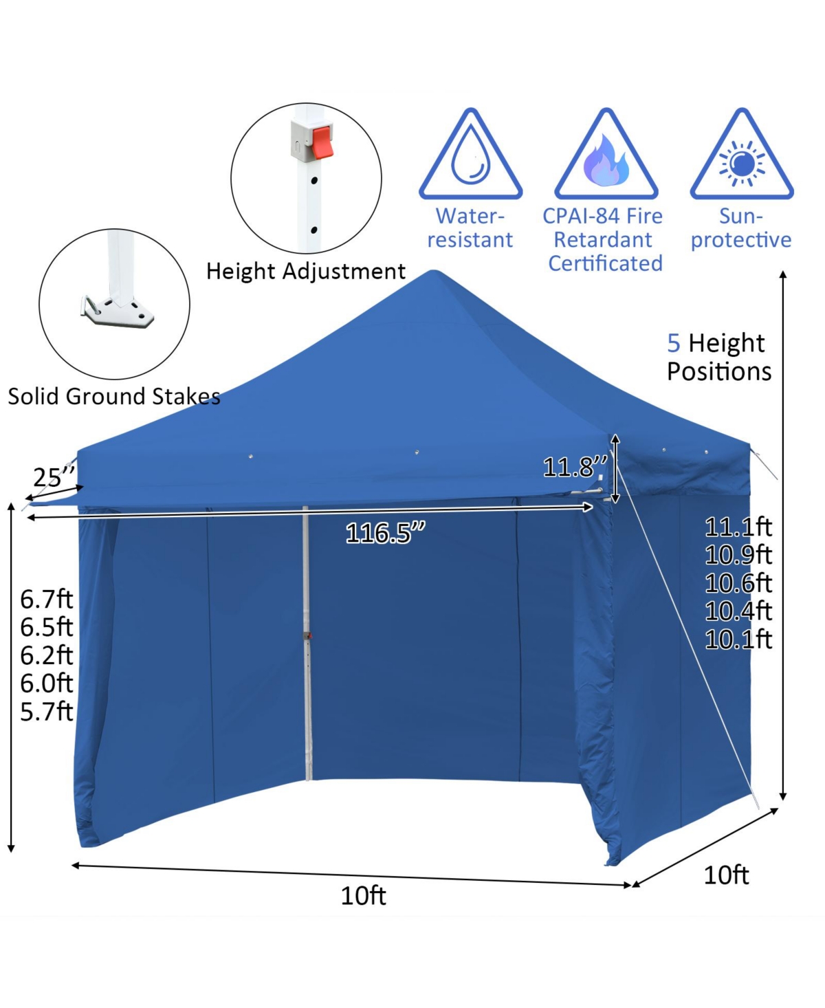 Mecale 10x10 ft Pop-Up Gazebo with 4 Adjustable Heights & Folding Awning