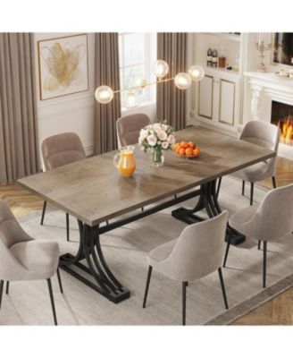 63-Inch Rectangular Dining Table for 4 to 6, Modern Kitchen Tables with Stylish Metal Trestle Legs