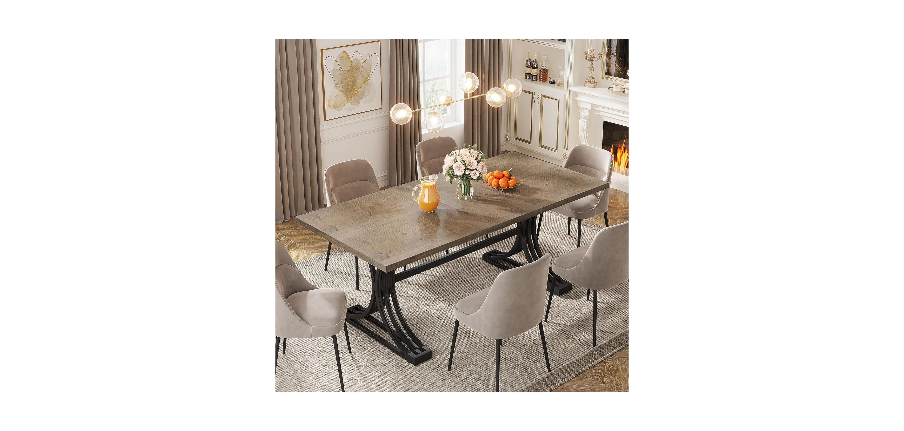 Tribesigns 63-Inch Rectangular Dining Table for 4 to 6, Modern Kitchen Tables with Stylish Metal Trestle Legs