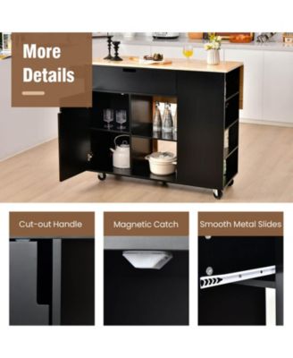 Drop-Leaf Rolling Kitchen Island Cart with Rubber Wood Top