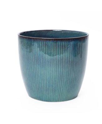 Forest Fade Ribbed Ceramic Planter, 15" Large Glossy Pot