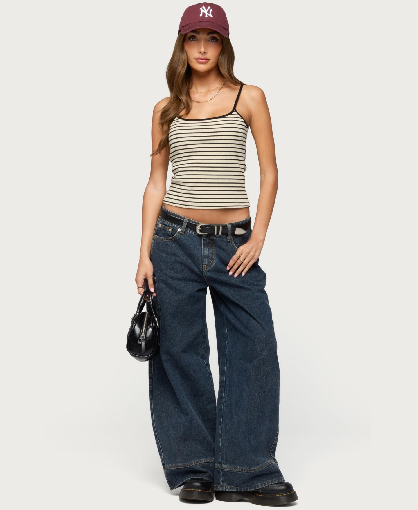 Женский топ Edikted Gretta Striped Ribbed, цвет: Кремовый чёрный — фото 5