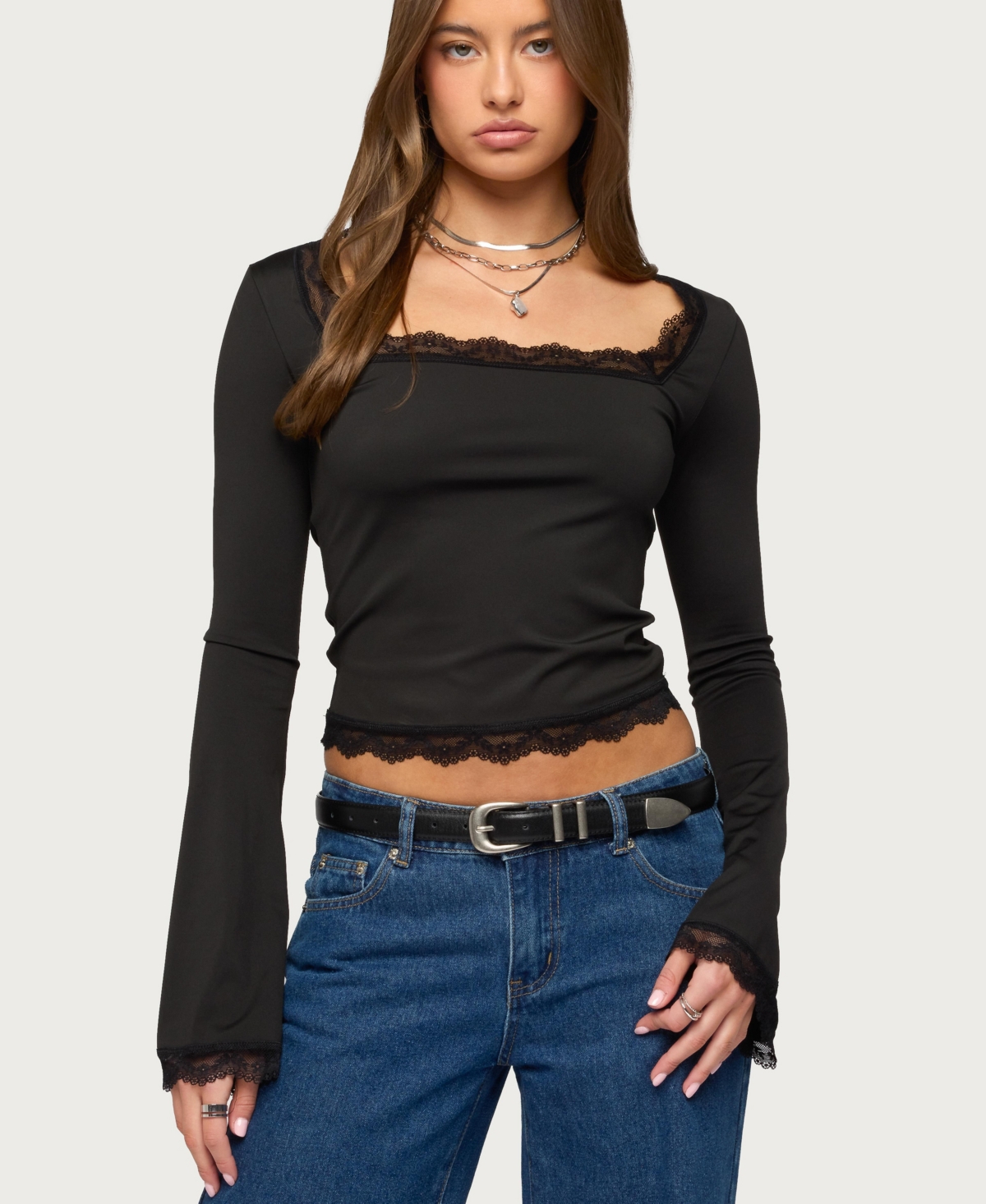 Edikted Women's Kailin Lacey Flared Sleeve Top