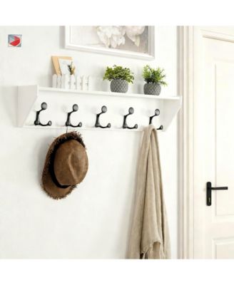 Lightweight Hardwood Coat Rack with 5 Hooks for Entryways