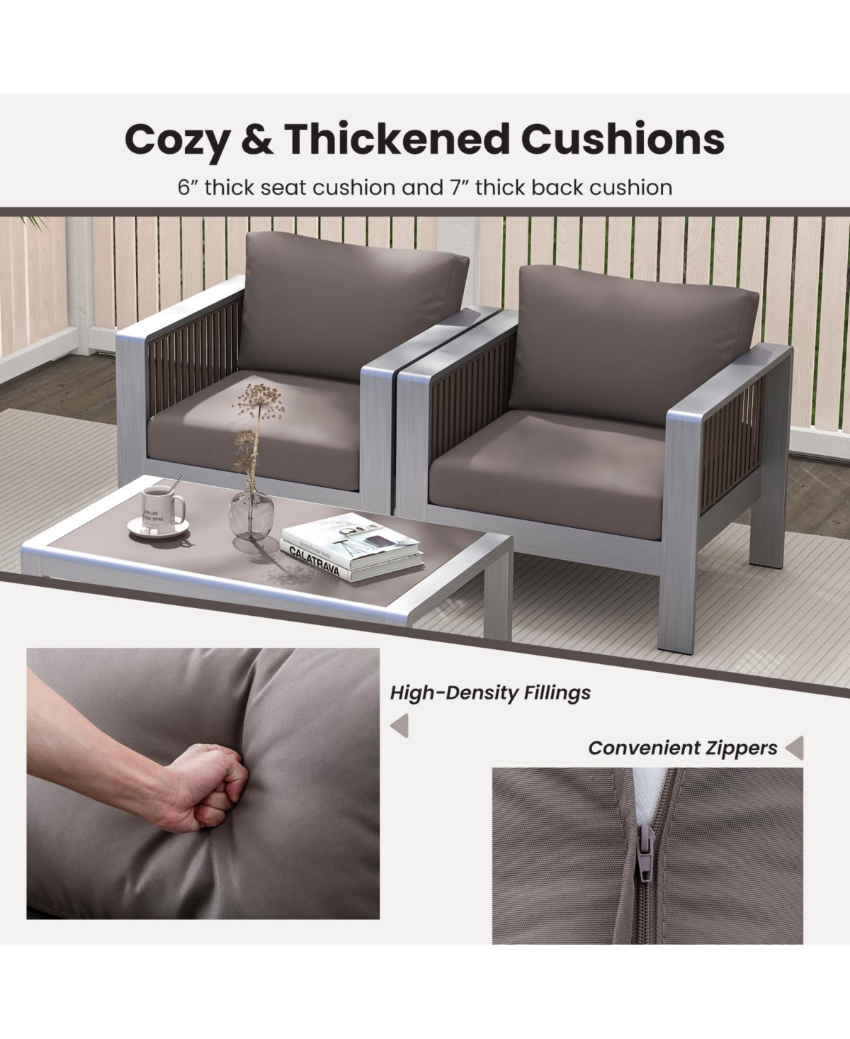 Gymax 2 Piece Aluminum Patio Furniture Set Outdoor Sectional Sofa Set w/ Thick Cushions