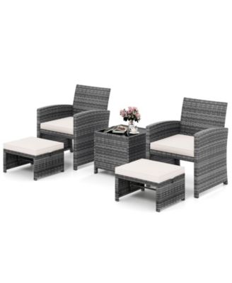 5 Pieces Patio Furniture Set PE Wicker Lounge Chairs w/ 2 Ottomans Outdoor
