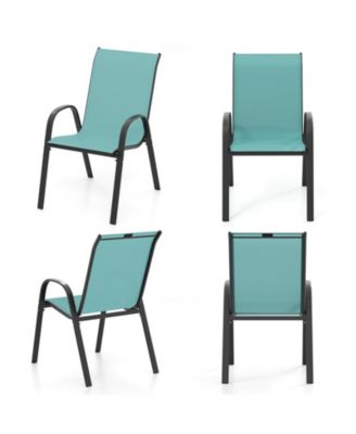 Set of 4 Patio Dining Chairs Stackable Armrest Space Saving Garden