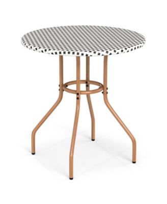 27.5'' Outdoor Bistro Table PE Rattan Round Patio Side Table w/ Heavy Duty Metal Frame
