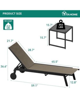 2 Patio Outdoor Textile Chaise Lounge Chairs with Side Table, Patio Chaise Lounge Set