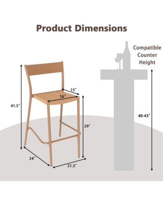 2PCS Patio Barstools Outdoor Bar Height Chairs w/ Rattan Seat & Metal Backrest