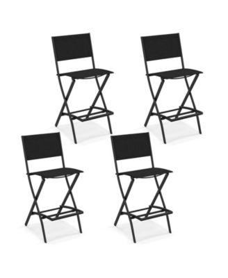 Folding Bar Stools Set of 4 Patio Sling Chairs w/ Backrest Humanized Footrest