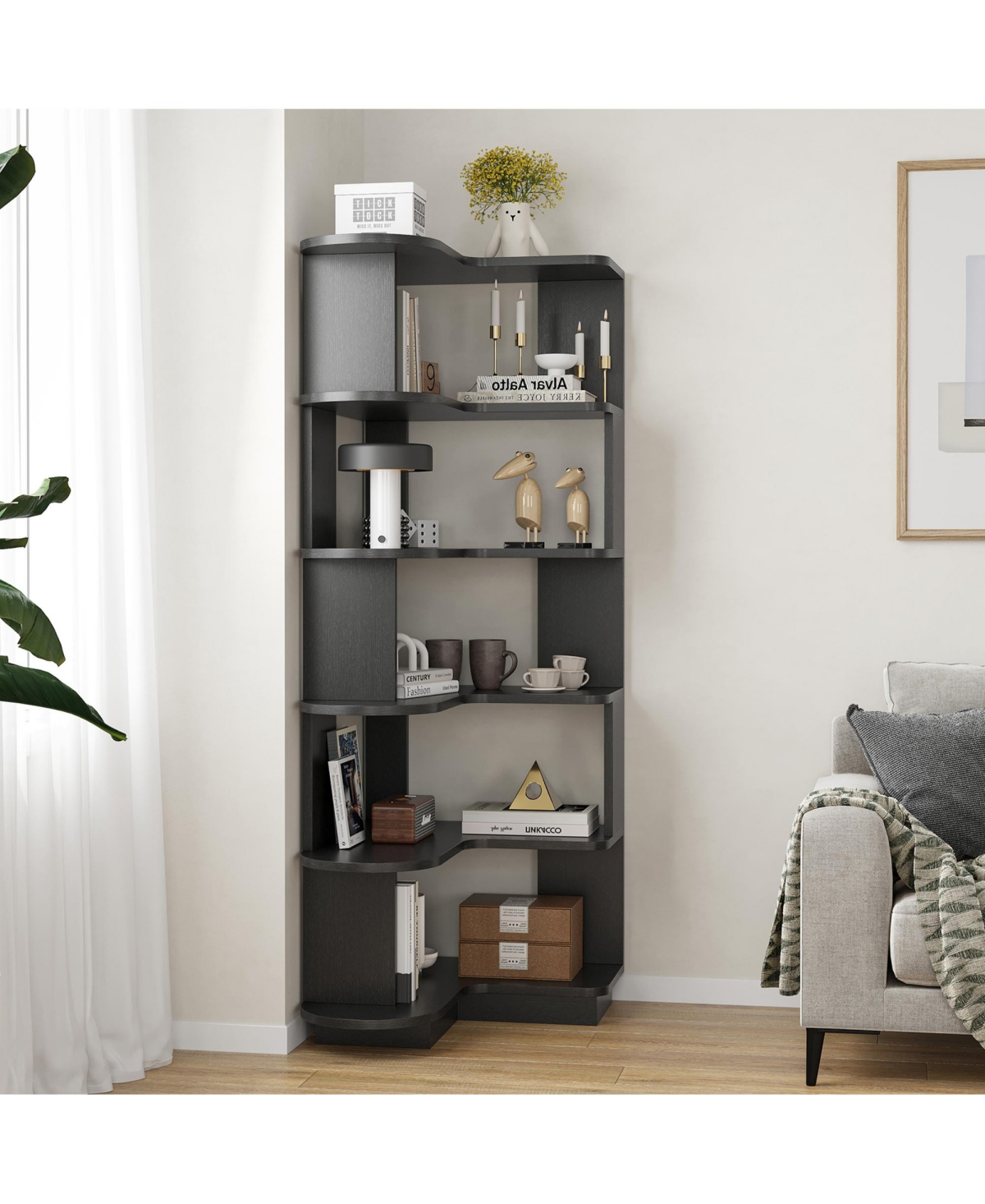 Rainsken 5-Tier Corner Bookshelf