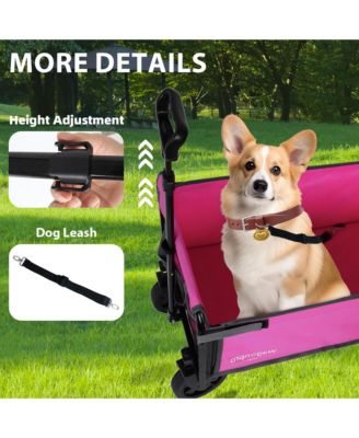 Convertible Folding 4-Wheel Wagon Cart - Heavy Duty Trolley with Bench Seat and Dog Leash, 360 lbs Capacity for Camping, Shopping
