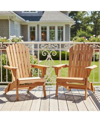 Outdoor Wooden Folding Adirondack Chair Set of 2 with BackRest, Wood Patio Chair for Garden Backyard