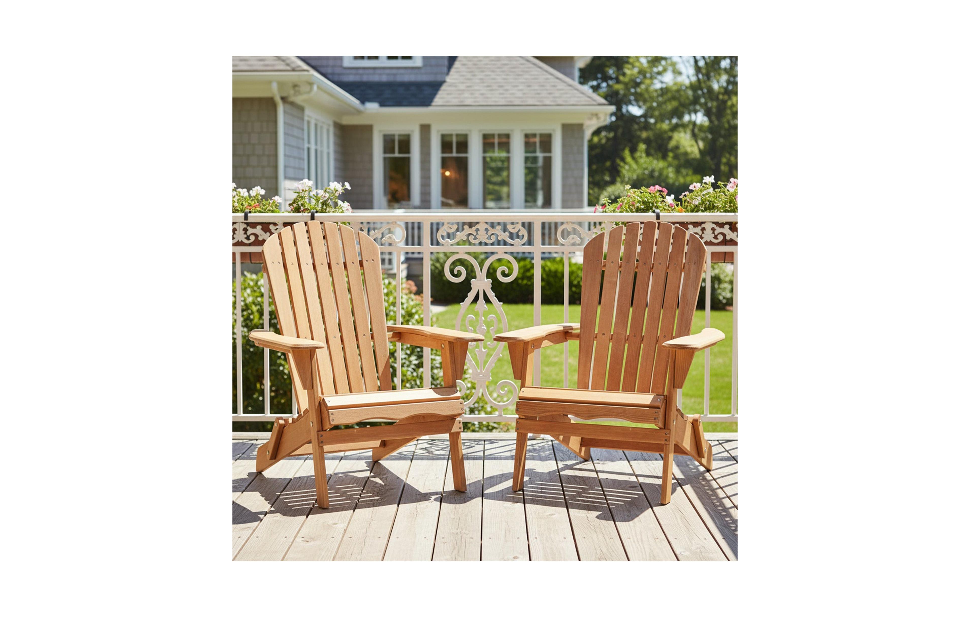 Clihome Outdoor Wooden Folding Adirondack Chair Set of 2 with BackRest, Wood Patio Chair for Garden Backyard