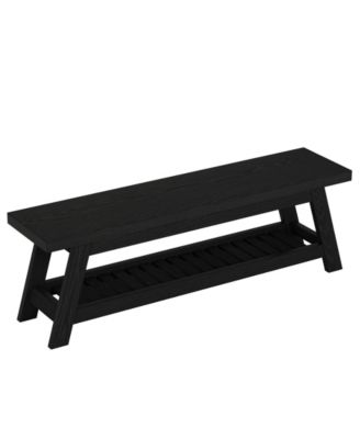 55" Wood Entryway Bench with Shoe Storage, Large 2-Tier Narrow Hallway Foyer Seating Bench