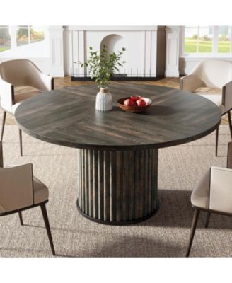 47.24-Inch Round Dining Table for 4-6 People, Modern Fluted MDF + Metal Base Kitchen Table