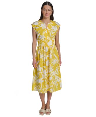 Women's Floral Smocked A-Line Midi Dress