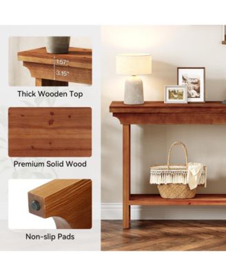 Solid Wood Console Table, 39.4" Entryway Table with Lower Shelf
