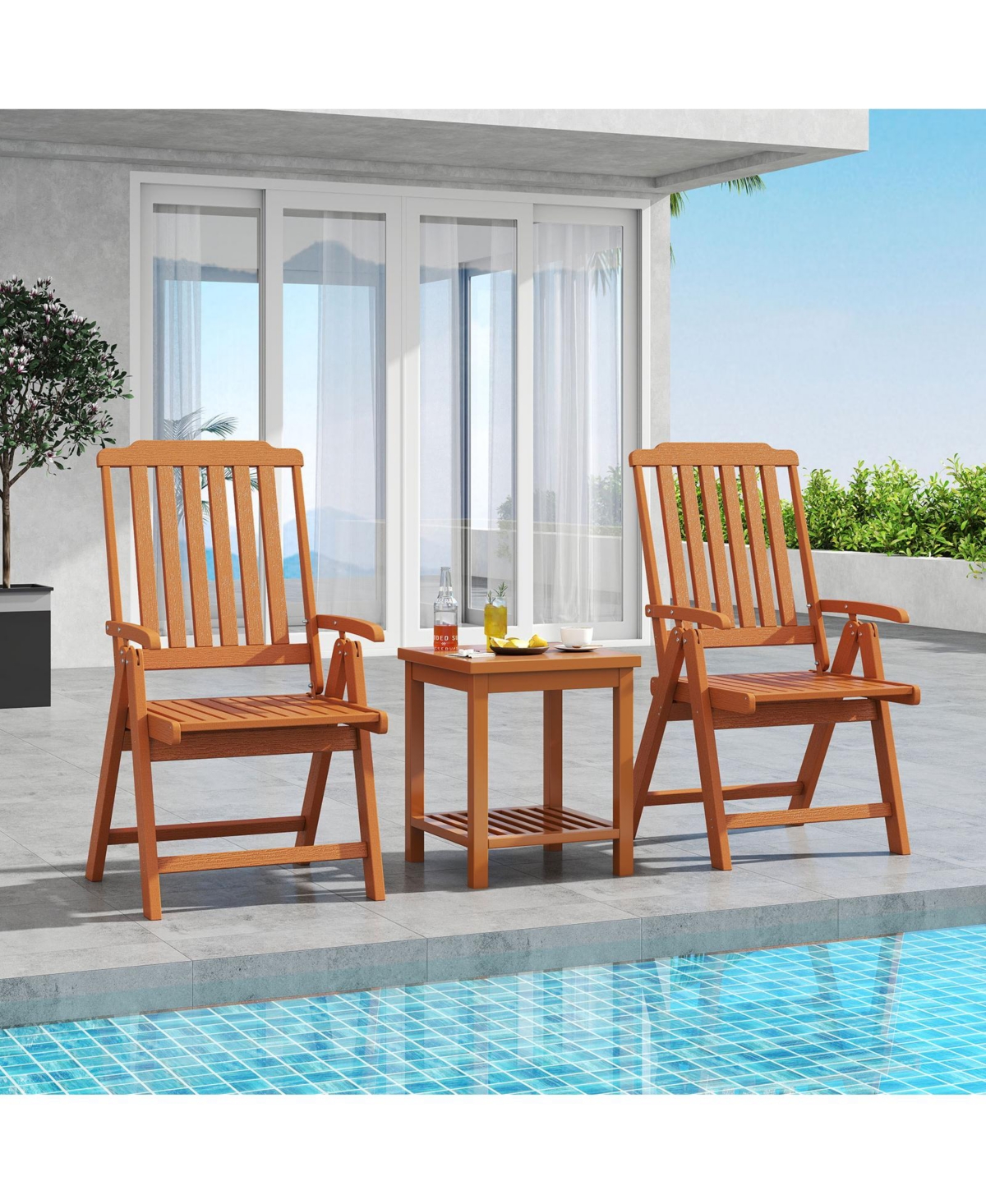 Gymax 4PCS Foldable Patio Chair w/Armrest Curved Back Slatted Seat for Backyard Deck