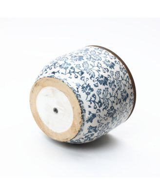 Floral Ceramic Planter, 15.59" Round, Indoor & Outdoor Garden Pot