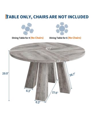 Round Dining Table for 4-6 People, 47 Inches Dining Room Table with Wooden Pedestal Base