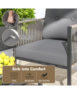 Set Of 8 Patio Furniture Set PE Rattan Conversation Sofa Set w/ Thick Cushions