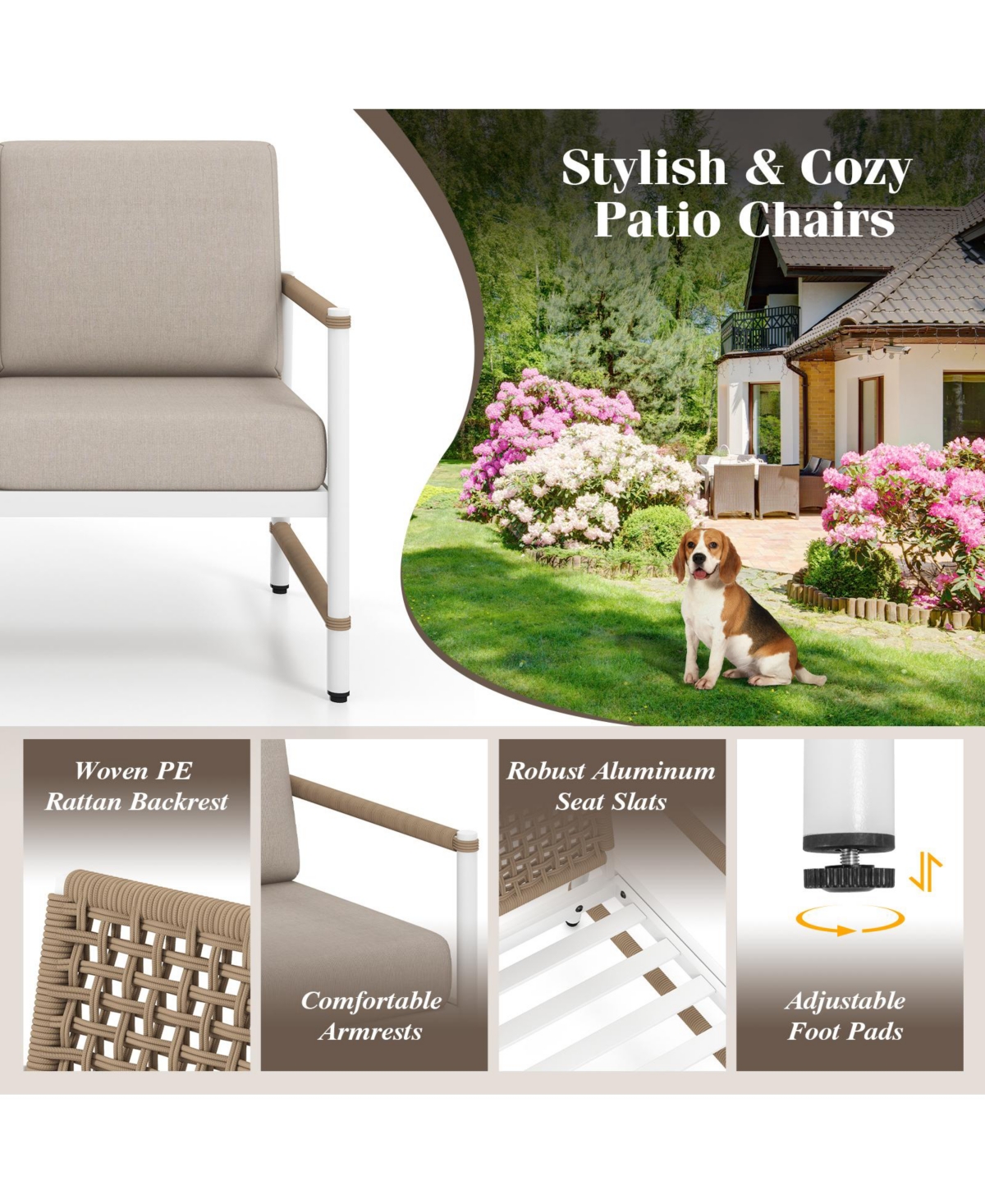 Gymax Set Of 4 Patio Furniture Set Patio Loveseat Sofa w/ a Coffee Table 2 Single Couch