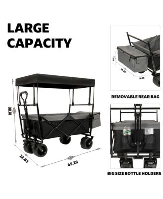 Collapsible Wagon with Canopy, Heavy Duty Utility Cart with All-Terrain Wheels, Large Capacity for Camping, Shopping and Garden