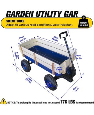 Heavy Duty Rolling Garden Wagon - Utility Cart with Wooden Side Panels, Air Tires Pulling and Wide Grip Handle for Grocery, Camping