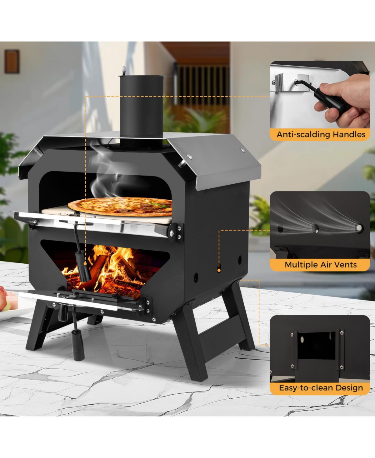 Ecooso 12" Outdoor Pizza Oven with Pizza Stone for Patio, Backyard, Camping & Bbq