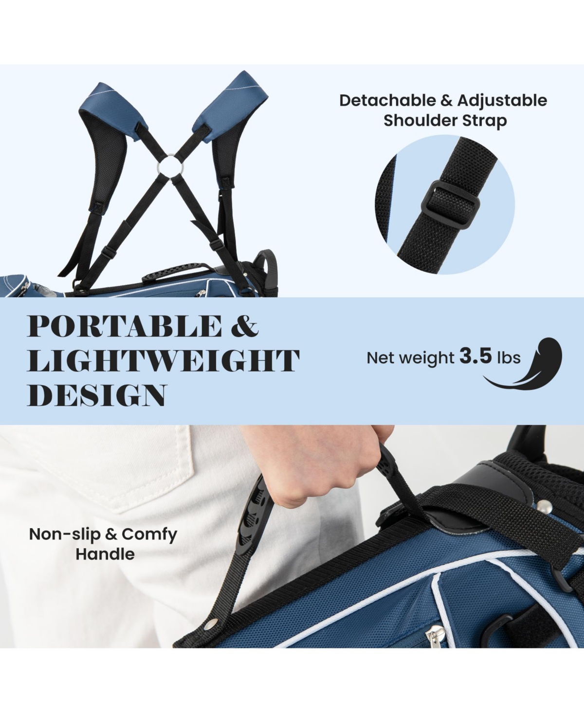 Mecale Golf Stand Cart Bag with 4-Way Divider, Organizer Pockets, Carry Strap