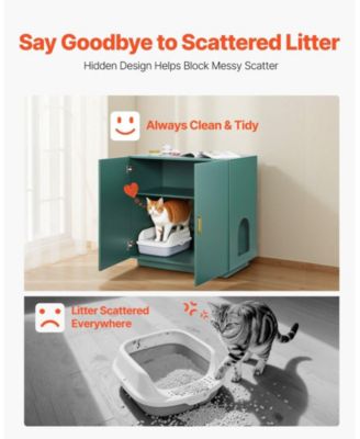 31.5" Hidden Litter Box Cabinet with Ventilated Doors - Wooden Cat Washroom End Table for Most Litter Boxes