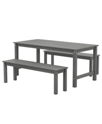 3PCS Dining Table Set w/ 2 BenchesPatio HDPE Weather Resistant Furniture Set