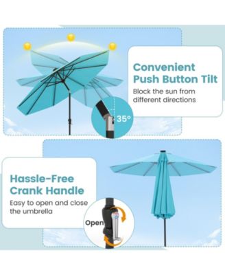 10 FT Solar Patio Umbrella w/96 Multi-colored LED Lights & 9 Modes Vented Top