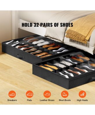 Under Bed Shoe Storage Organizer Set of 2, Underbed Shoes Closet Storage with 32 Compartments and Clear Window for Bedroom