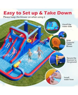 Inflatable Bounce House with 2 Water Slides & 3 Water Cannons, 680W Blower Included