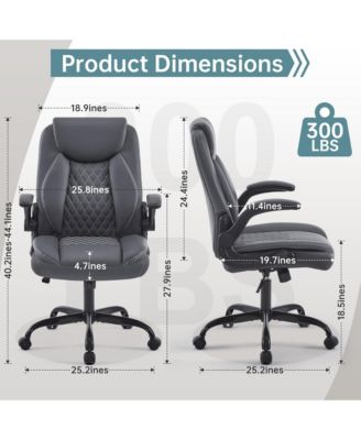 Ergonomic Leather Office Chair with Flip-Up Armrests, Lumbar Support, Swivel & Rocking – Home Office Desk Chair
