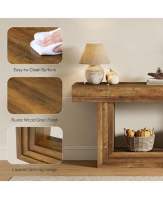 63" Narrow Console Table, 2-Tier Long Entryway Table, Farnhouse Console Behind Couch, Brown