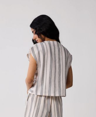 Women's Relaxed V Neck Striped Top