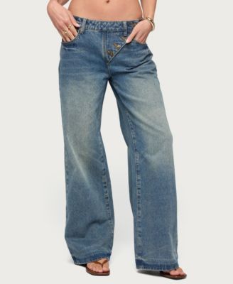 Women's Moxlan Slanted Button Low Rise Baggy Jeans